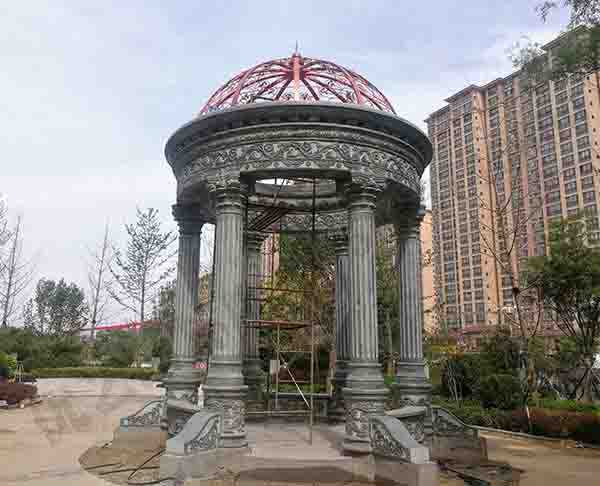 河北保定公園小區(qū)歐式風(fēng)格景觀(guān)大理石涼亭安裝工程